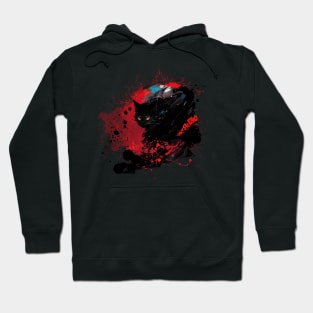 Cat Black Red Splash of color Hoodie